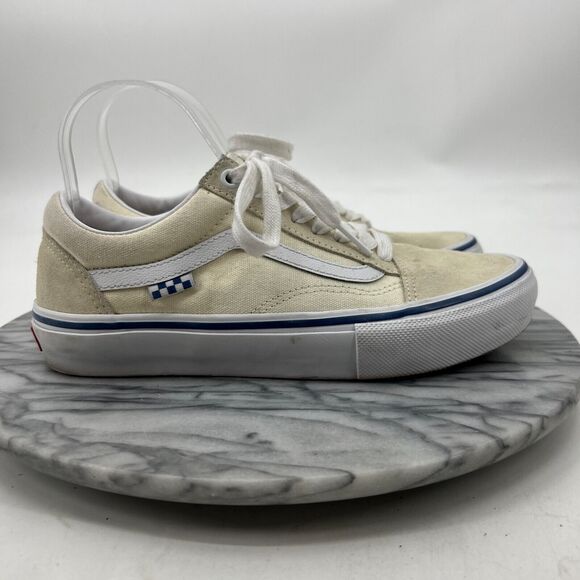 Vans Shoes Womens 8.5 Cream Suede Canvas Low Top Skate Skateboarding Sneakers - Picture 2 of 11